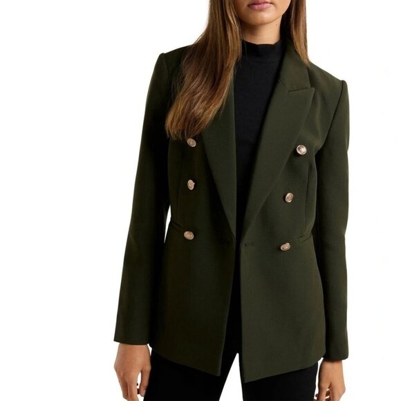 Ever New Milly Forest Green Gold Button Military Academia Double Breasted Blazer - Picture 2 of 15